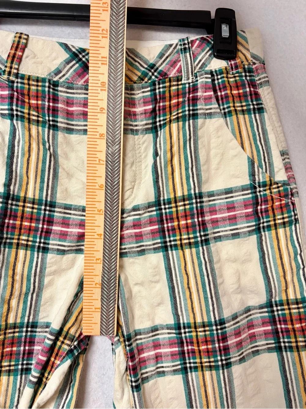 Free People Marlowe Yard Dye Plaid Seersucker Pants Size 4 Cotton Straight Leg